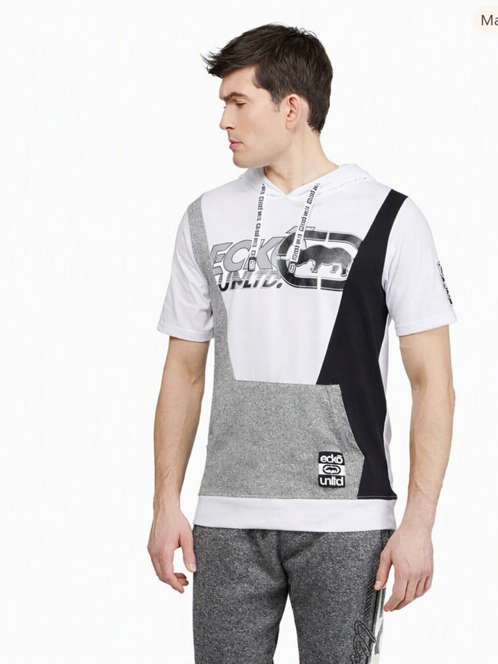 Ecko Unltd Amp Up Short Sleeve Hoodie – Color‑Block Rhino Graphic – size Large